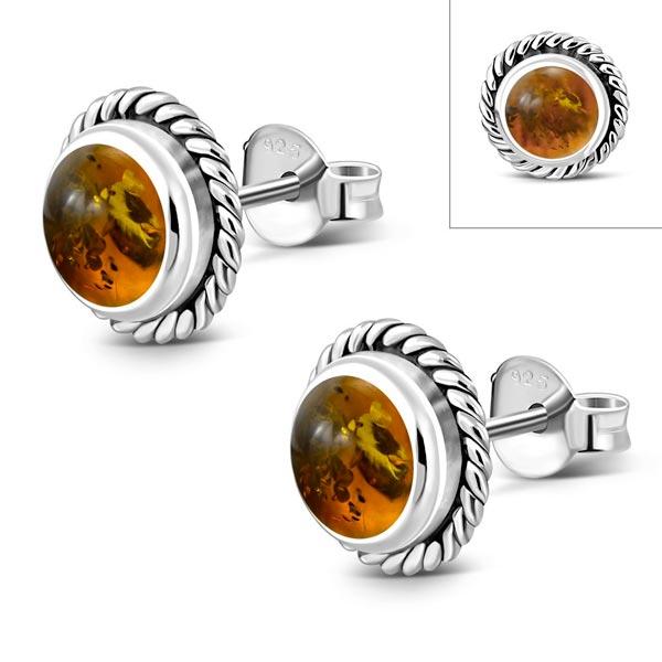 Baltic Amber round sterling silver stud earrings
