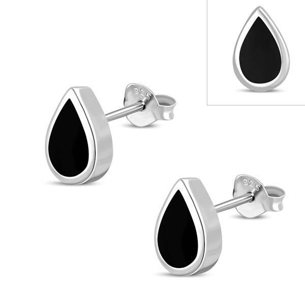 Black Onyx Sterling Silver Tear Drop Stud Earrings