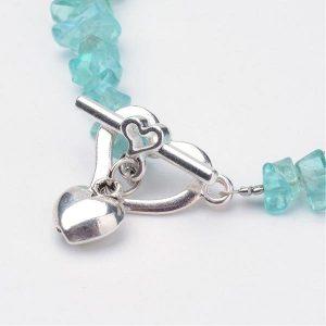 Blue Apatite Chip Bracelet with heart toggle closure