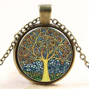 Brass Tree of Life Glass Pendant Necklace