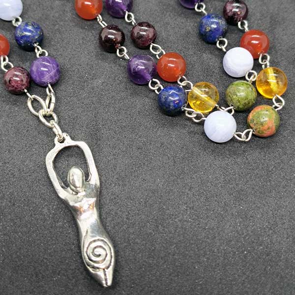 7 Chakra beaded necklace with Spiral Goddess charm