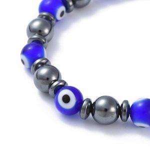 Blue Evil Eye and Hematite Stretchy Bracelets