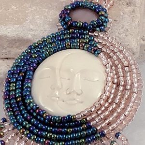 Hand Beaded Moon and Sun Necklace, one of a kind