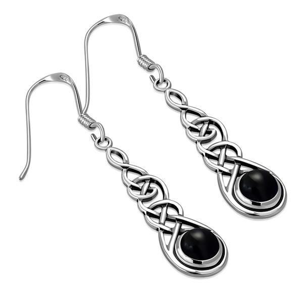 Celtic Dangle Starling Earrings with Onyx