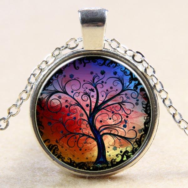 Red Tree of Life Glass Pendant Necklace