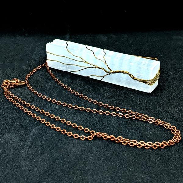Selenite Wand with Copper Tree of Life wire wrap on copper chain