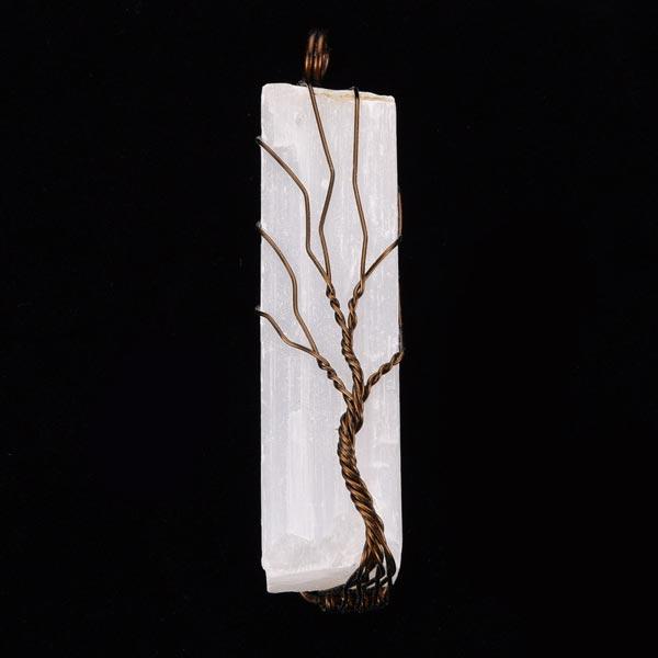 Selenite Wand with Copper Tree of Life wire wrap on copper chain