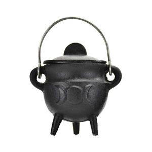 Cast iron mini cauldron with lid and Triple Moon Design