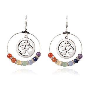 Seven Chakra Gems with Om charm on hoop earrings