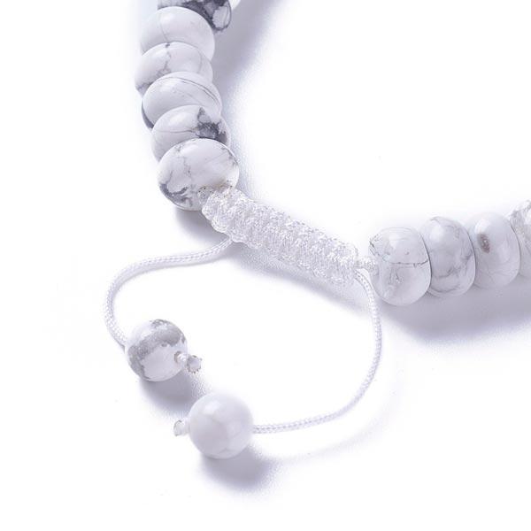 Howlite rondel shaped beaded, adjustable bracelet strung on nylon cord