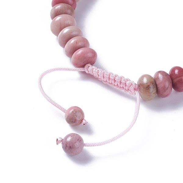 Rhodonite rondel shaped beaded, adjustable bracelet strung on nylon cord
