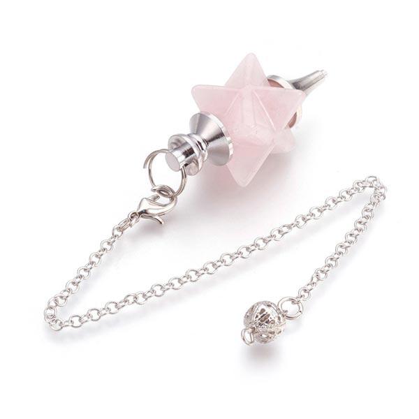 Rose Quartz Merkaba Star Pendulum with detachable chain