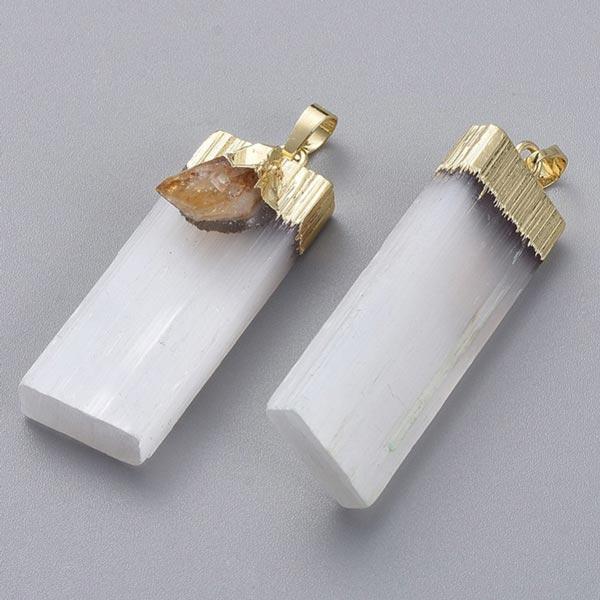 Selenite Slab pendants with Citrine in gold