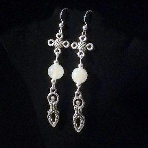 Celtic Goddess Earrings with Snow Quartz Gemstone