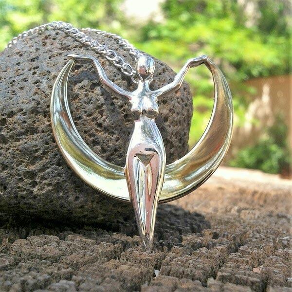 Crescent Moon Goddess Pendant made with Sterling silver and bronze