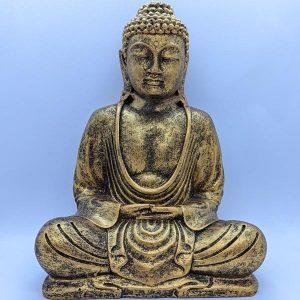 Golden poly resin meditating Buddha statue