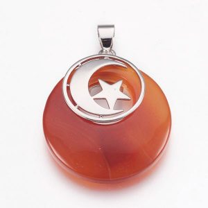 Natural Carnelian Pendant with Moon and Star Charm