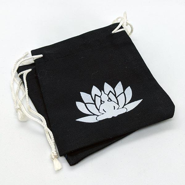 Lotus Flower on black cotton canvas pouch