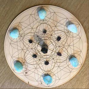 Metatron's Cube and Flower of Life Laser Cut Birch Wood Crystal Grid Plate
