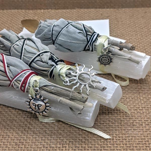 Summer Solstice Blessing Bundle with White Sage, Selenite, Sun Charm and Blessing