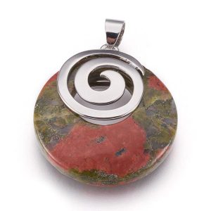 Natural Unakite Pendant with Spiral Charm