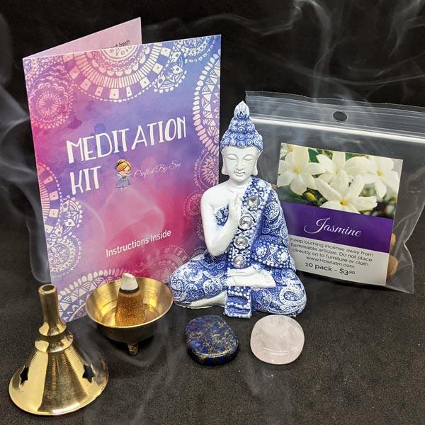 Meditation kits with stones, incense and Buddha statue