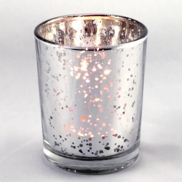 Antiqued Silver Glass Votive or Tea Light Candle Holder