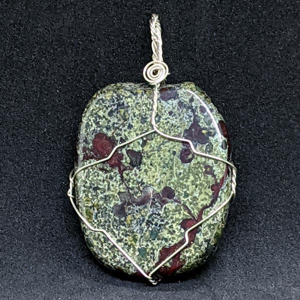 Sterling Silver wire wrapped Bloodstone Pendant front view