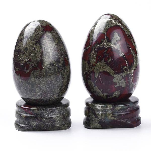 Bloodstone carved eggs with stands