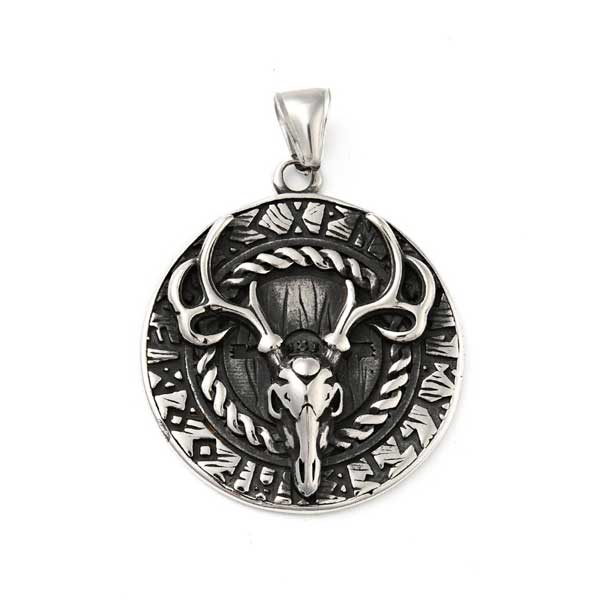 Norse deer skull with runes pendant